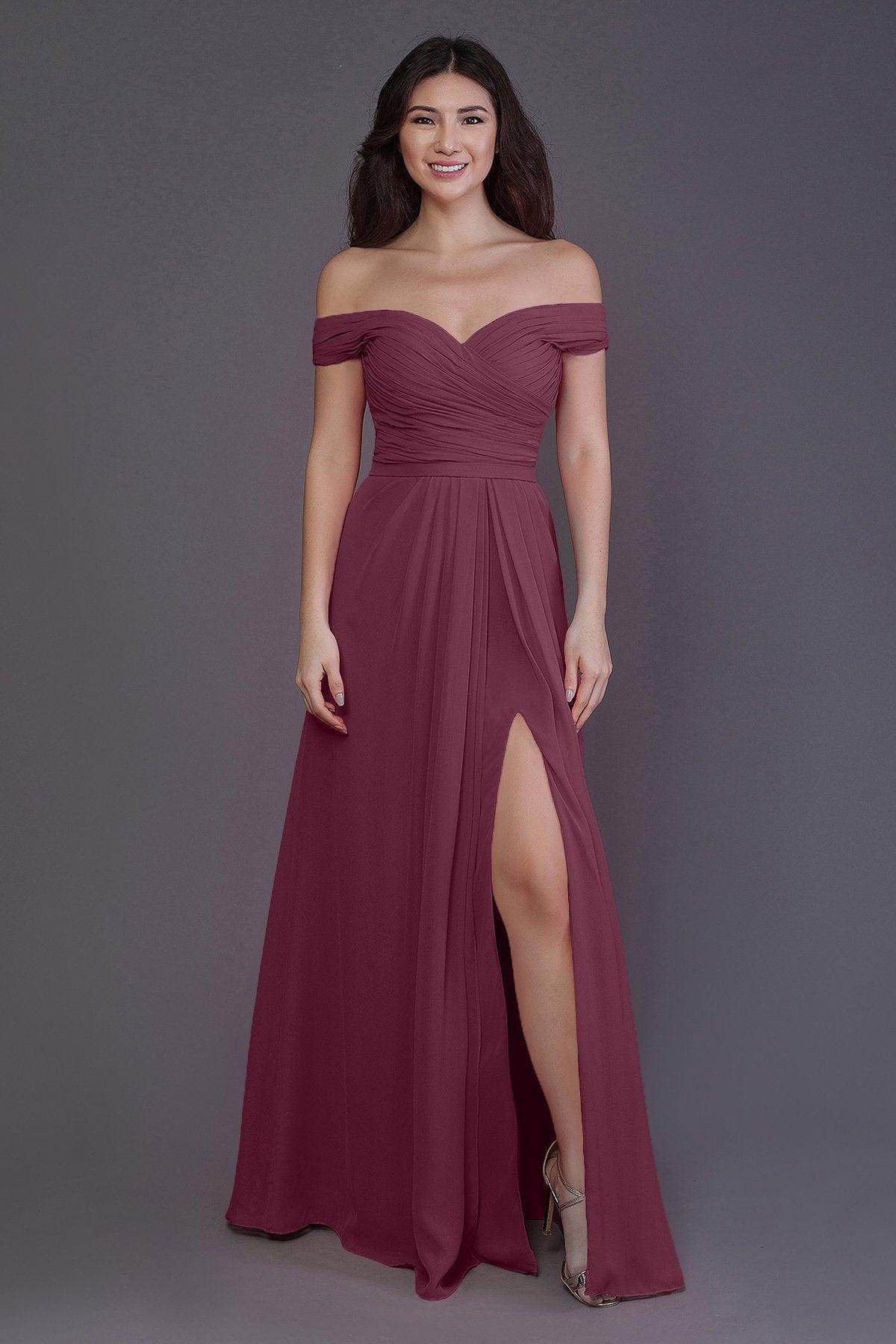Sheath-Column Floor Length Chiffon Bridesmaid Dress PR3536PS - COCOMELODY
